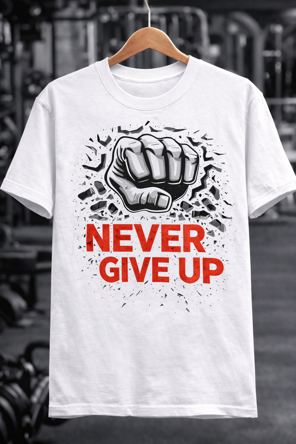 NEVER GIVE UP – Premium Gym Wear T-Shirt